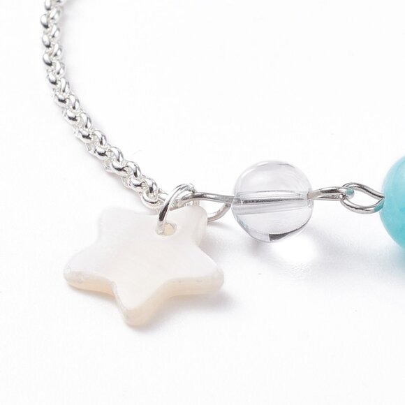 NWOT Natural Mashan Jade Beaded Bracelet Shell Star, Stainless Steel Chain 2/$10 - Picture 4 of 5